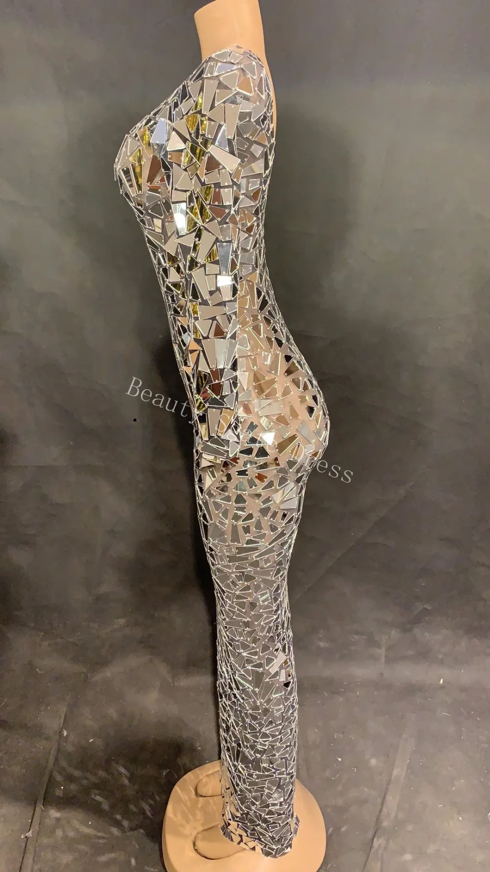 Женское сексуальное длинное платье из чистой пряжи с серебряными сверкающими зеркалами, вечерние костюмы для ночного клуба, одежда для сцены, костюмы для танцовщицы, певицы, диджея, DS платье