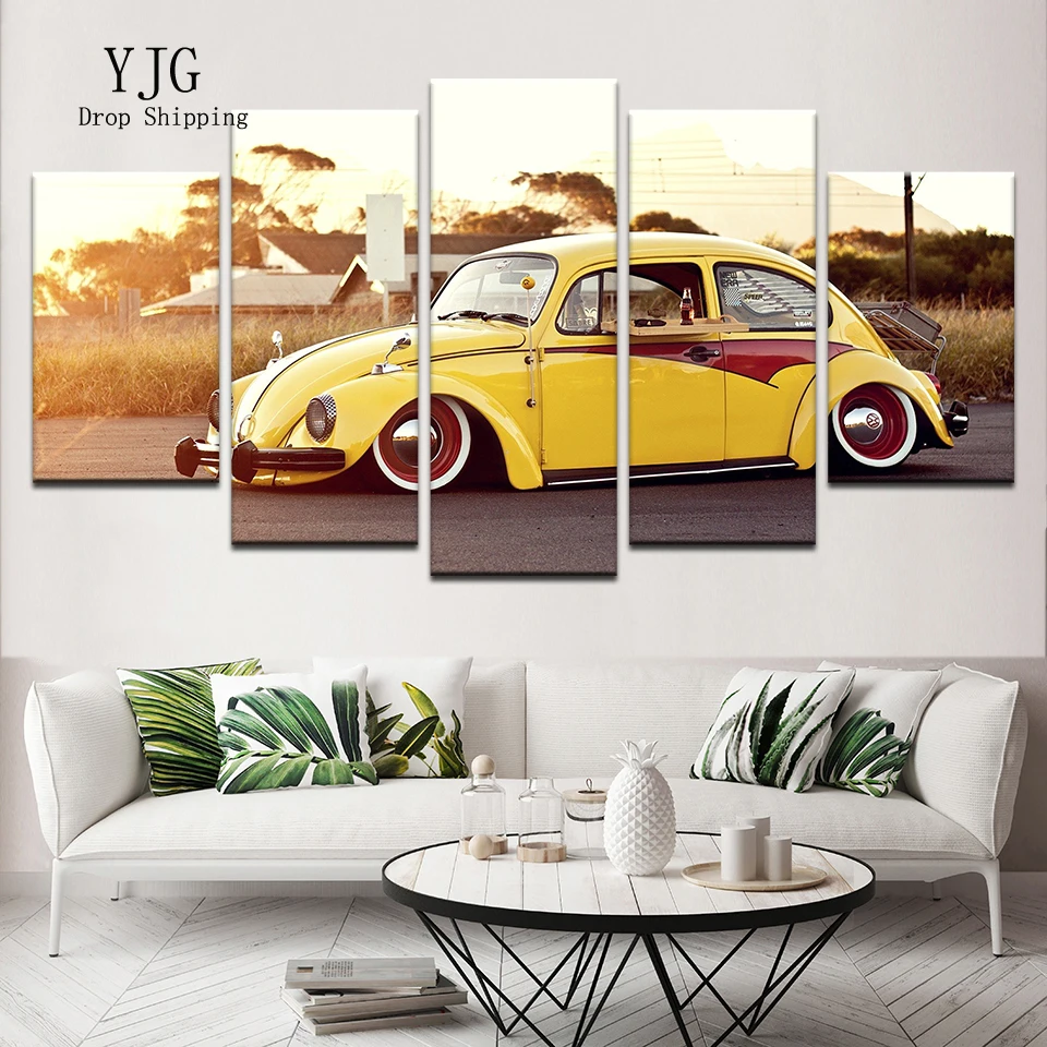 Home Decor Frameworks 5 Pieces Volkswagen Beetles Car Canvas Paintings