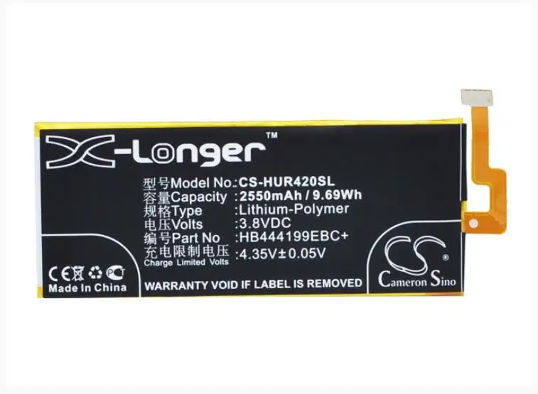 Аккумулятор Cameron Sino 2550mAh Для HUAWEI C8818 CHC-U01 CHM-CL00 CHM-TL00H CHM-UL00 G Play Mini G650 Honor 4C HB444199EBC + |