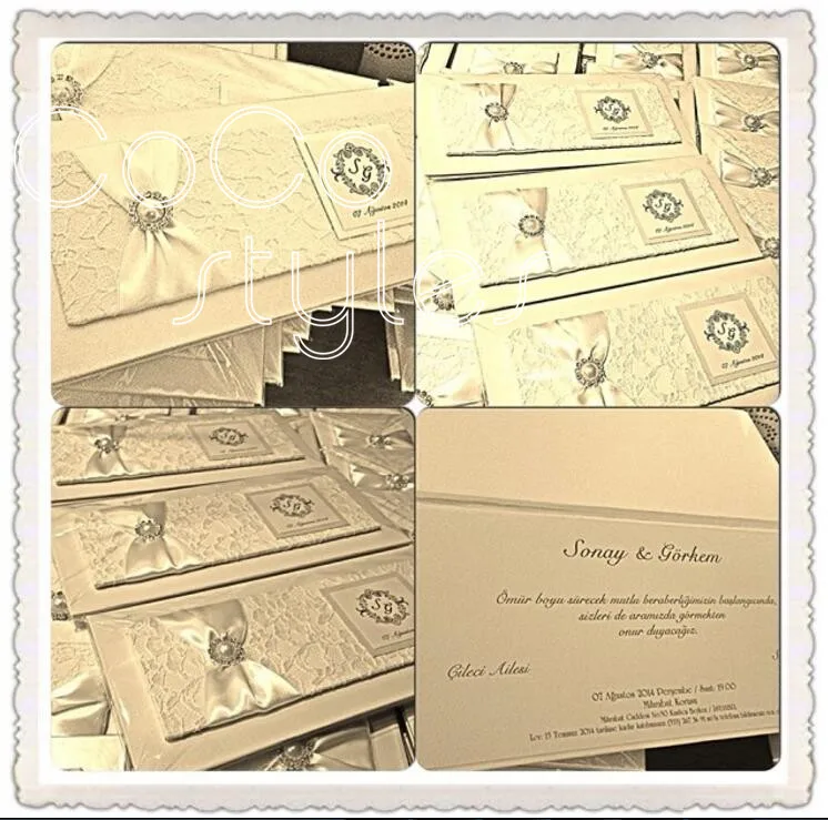  Cocostyles personalized elegant lace invitation card with pearl brooch and satin ribbon for dreamli - 32865120475