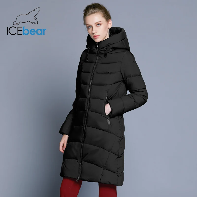

ICEbear 2019 new high quality winter coat women hooded windproof jacket long women's clothing high-grade metal zipper GWD18101D