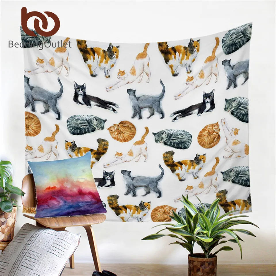 

BeddingOutlet Cute Cats Tapestry Home Decor Cartoon Animal Wall Hanging Watercolor Pet Wall Carpet Kids Room Tapisserie 130x150