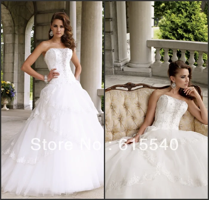 discount-Unique Design A Line Strapless Sweep Train White Organza Appliques Garden Wedding gownes Sexy Style Gowns Bead | Свадьбы и