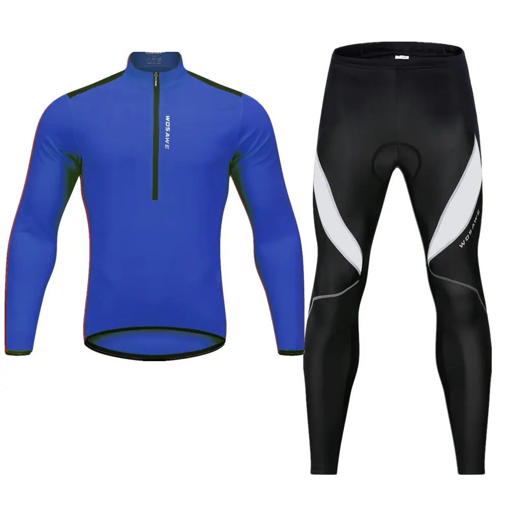 WOSAWE Spring Summer Men Cycling Clothes Sets 4 Color Pullover Sweatshirt Gel Reflective Jersey Pants Suit Bike Bicycle Clothing