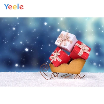 

Yeele Christmas Photocall Gifts Cart Snow Blue Bokeh Portrait Photography Backgrounds Photographic Backdrops for Photo Studio