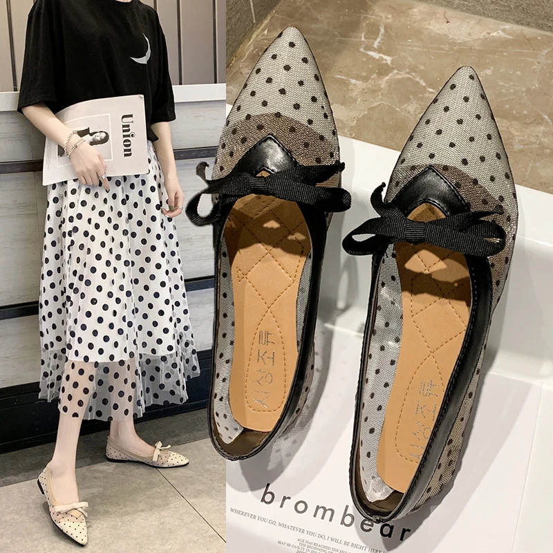 

2019 new summer plaid mesh pointed baotou sandals female bow flat shoes women wild fashion breathable sandals and slippers