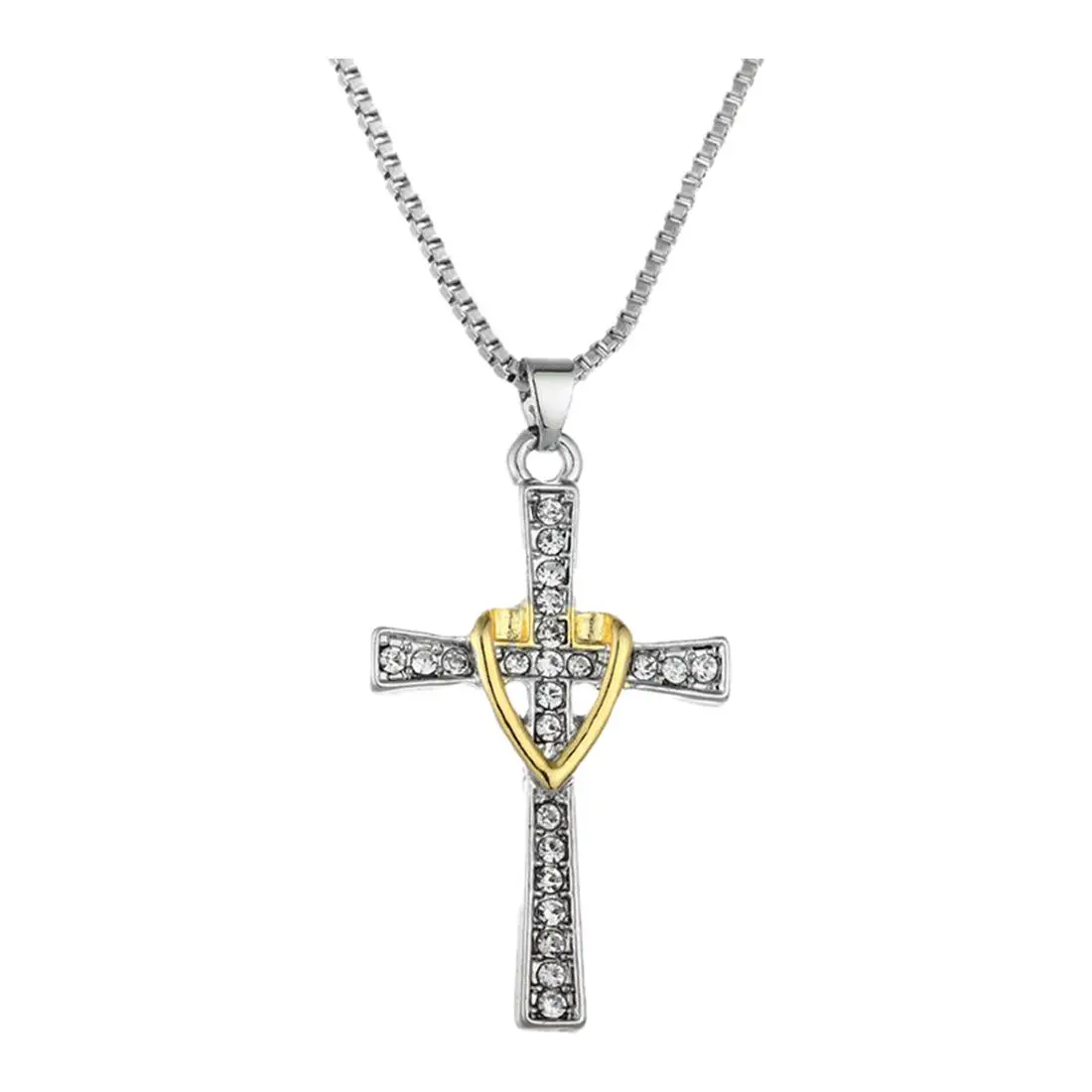 Gift font b Fashion b font Women Lady Silver Auger Cross Pendant Necklace font b Jewelry