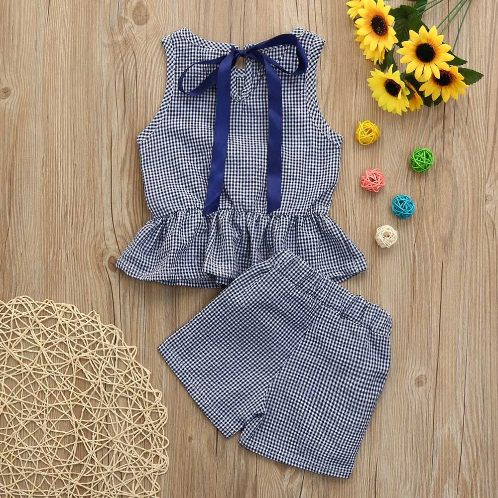 

MUQGEW Fashion baby girl clothes O-Neck Plaid Tops+Plaid Shorts Set Outfit Clothes summer baby clothes set roupa infantil menina