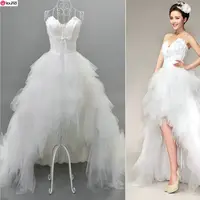Hot Sale~vestidos de novia~ Front Short and Back Trailing Style Sweet Princess Wedding Dress/Bride Feather Wedding Gown 1