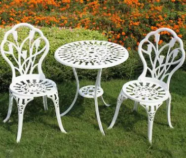 3 шт./компл.) прочный железный стол на открытом воздухе Набор стульев садовая мебель Декор - Цвет: White