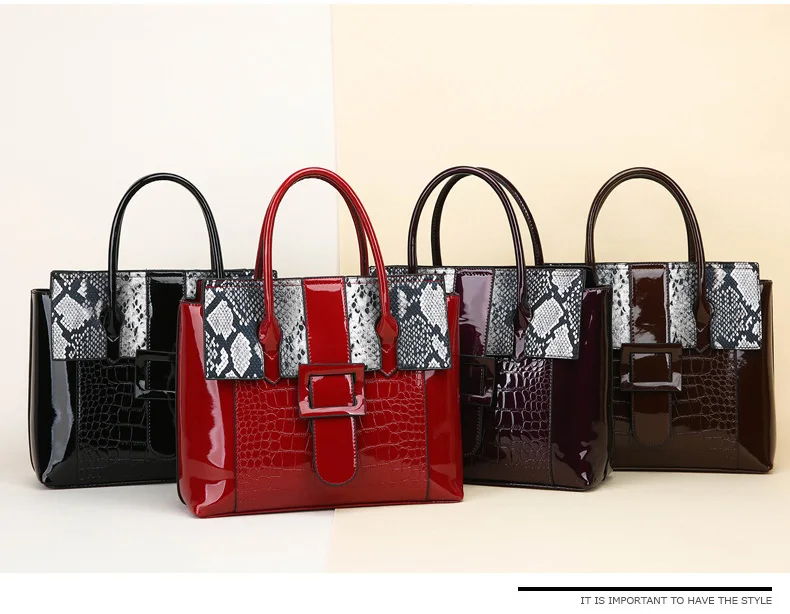 Women's Luxury Alligator Patent Leather Handbag Luxury Crocodile Women Tote Red Black Purple Snakeskin New Designer Shoulder Bag (2)