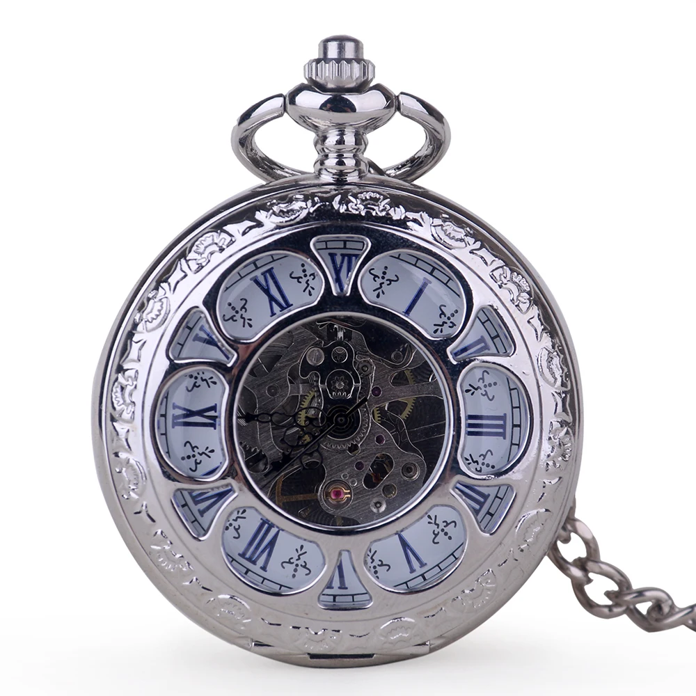 Ретро Серебряный цветок полые механические карманные часы сталь стимпанк уникальные женские мужские FOB карманные часы на цепочке