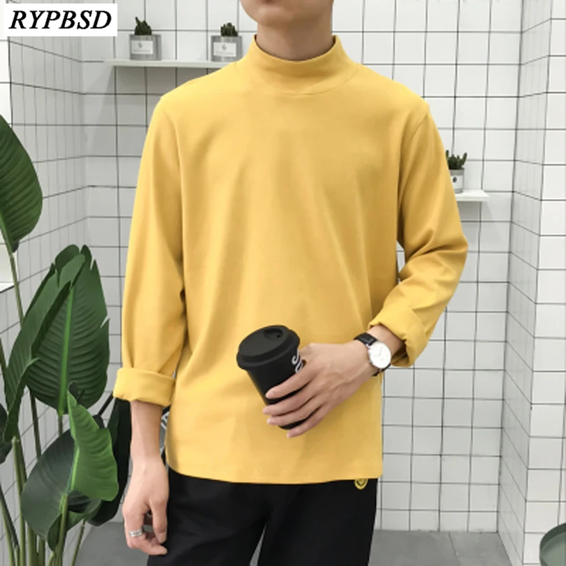 WINJUD Mens T-Shirt Spring Autumn Turtleneck Solid Colour Stretch Slim Fit Pullover Casual Long Sleeve Bottoming Top