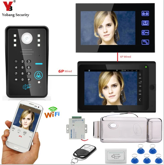 Best Yobang Security Home Securit 2X 7 Inch Monitor RFID Password Wifi Wireless Video Door Phone Doorbell Intercom With Door Lock