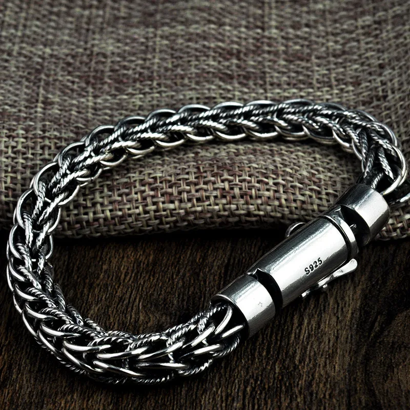 

S925 Pure Silver Retro Manual Hemp Chain Best Gift Bracelets for Men and Women Jewelry