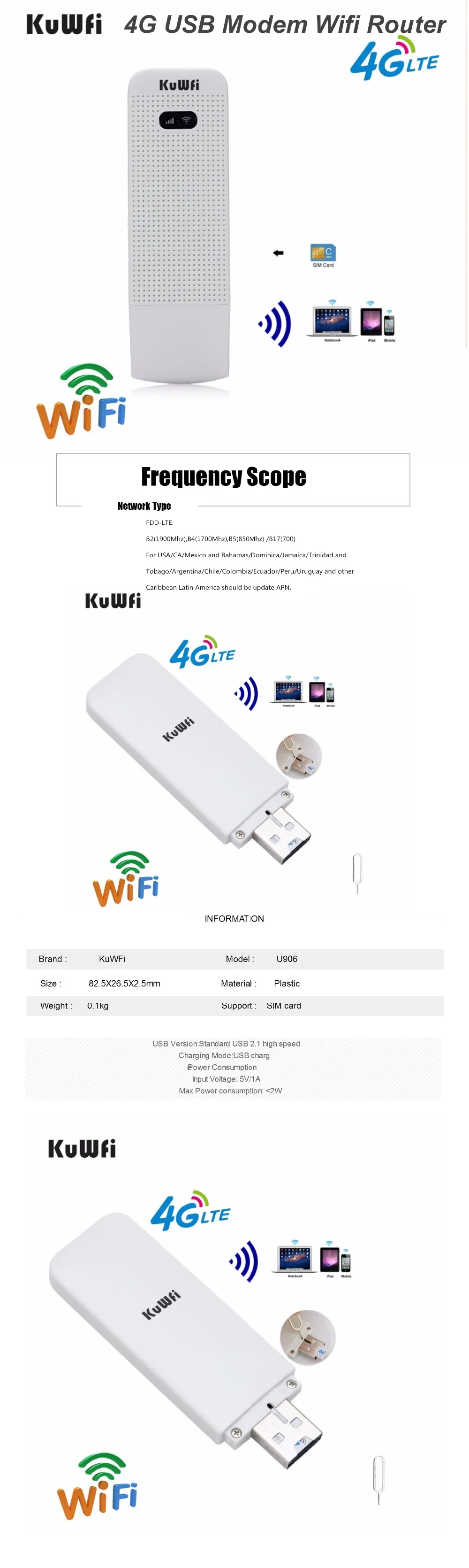 KuWfi разблокированный 4G wifi маршрутизатор USB беспроводной wifi lte-модем USB Сетевая точка доступа ключ поддержка США/CA/Мексика/Аргентина/Чили/Перу