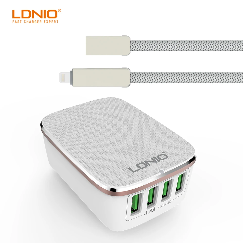 LDNIO A4404 четыре usb порта DC5V-4.4A выход портативное быстрое зарядное устройство для дома с Apple USB кабель