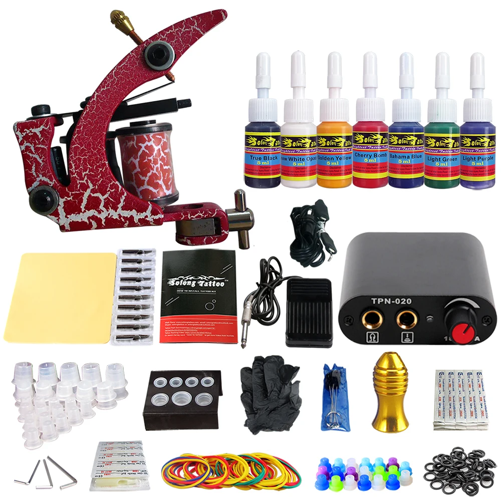 

Stigma Tattoo 1 Professional Machine Gun Tattoo Kit Power Supply Clip Cord 7 color ink set TK105-77