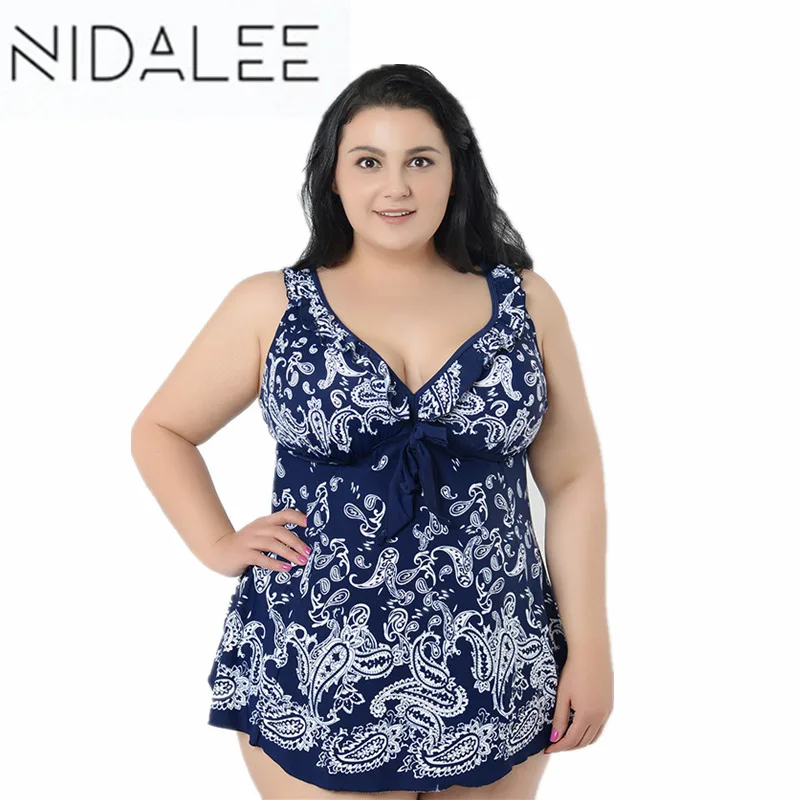 

NIDALEE New Printed Swimwear Plus Size Swimsuit Women Bodysuit Summer Dress Plus Size Two Pieces Swimsuit Beach Bathing Suit