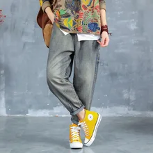 Женские джинсы длинные штаны Девушка 19 после осенние детские рубашки фирменного Герой мультфильма симки ломтик вышивка свободные