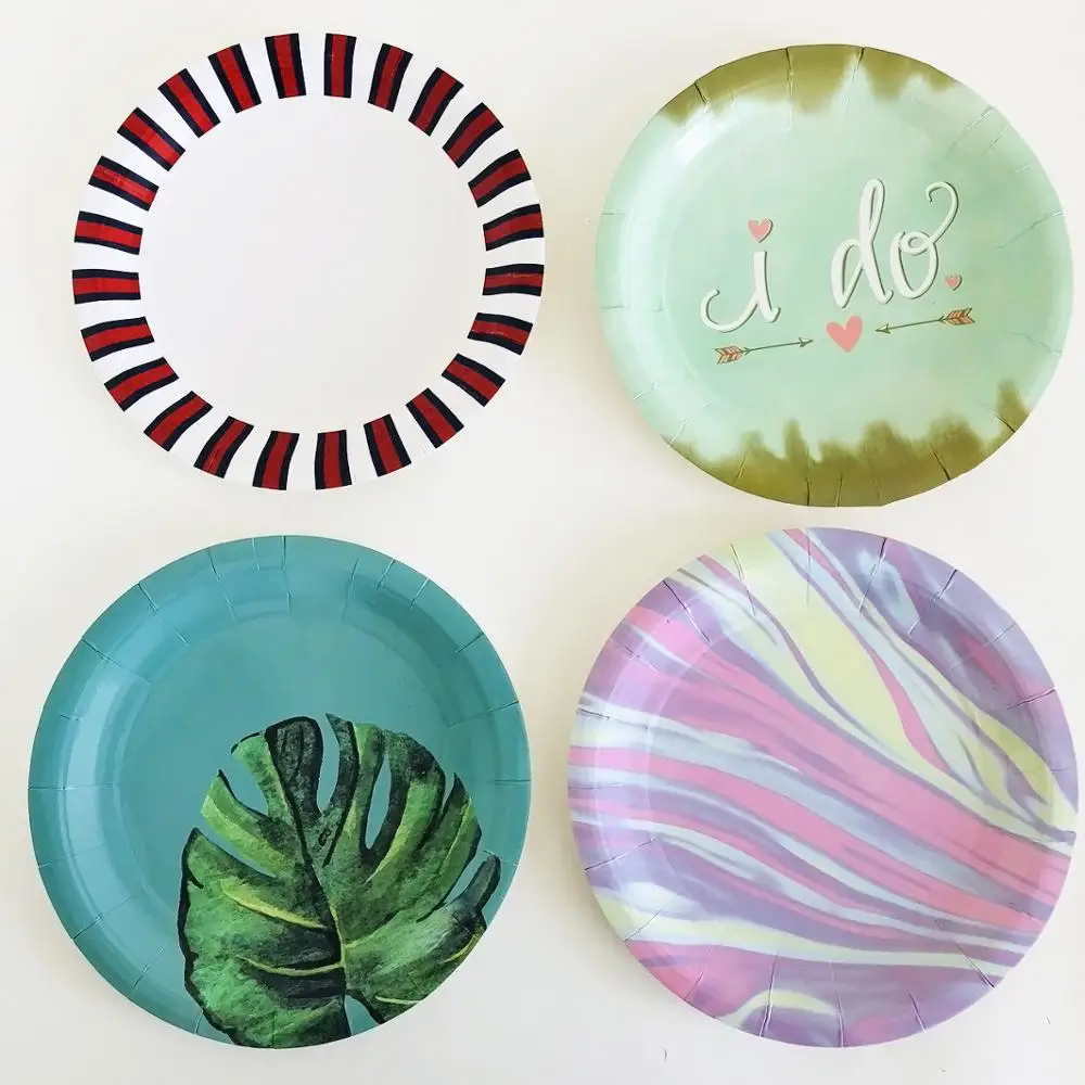 

8pcs Hawaiian Summer Birthday Party DisposableTableware Palm Leaves Paper Plate Cup Napkin Tropical Wedding Event Party