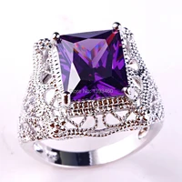 2015  Retro Style Unisex Rings New Fashion Jewelry Purple Amethyst 925 Silver Ring Size 6 7 8 9 10 Free Shipping Wholesale