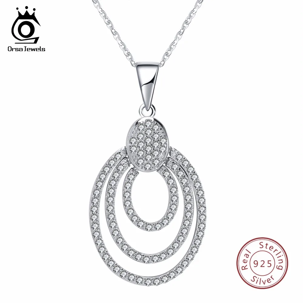 ORSA JEWELS Genuine Sterling Silver Women Necklace 925 Pendant With Chain Statement Bohemia Style AAA CZ Female Jewelry SN67
