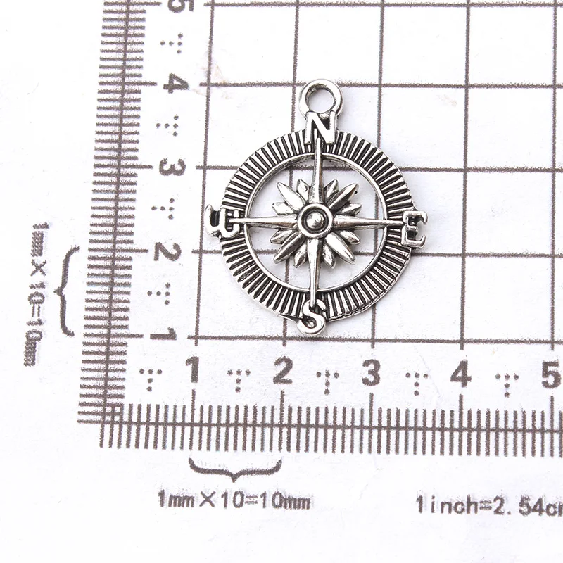 10 шт./лот компасы амулеты античный серебряный тон для счастливых кулонов Изготовление DIY тибетское серебро ручной работы ювелирные изделия 21 мм* 17 мм