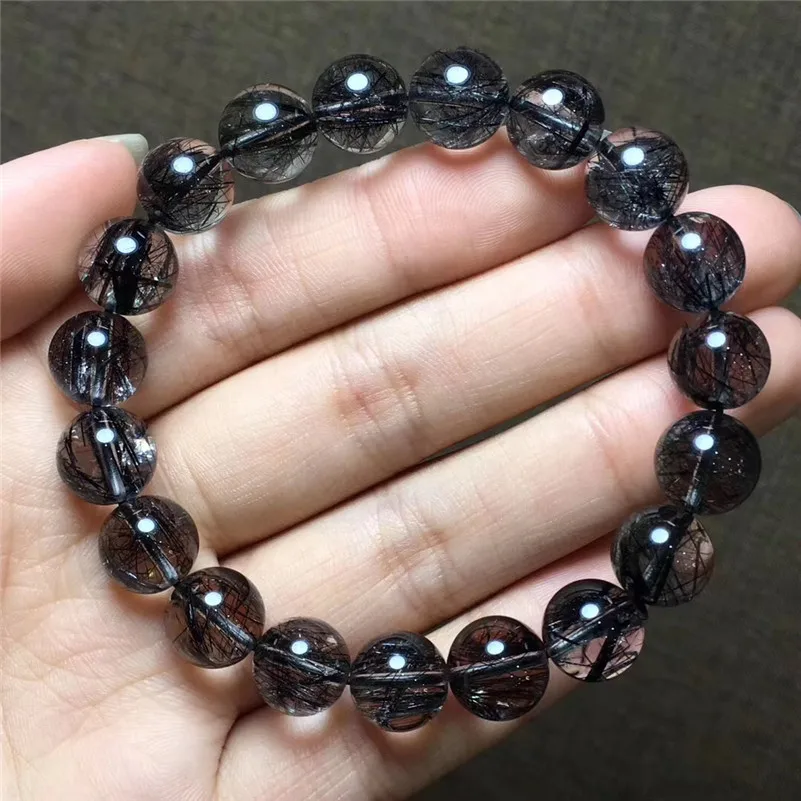 Natural Black Hair Rutilated Quartz Stone Bracelet  (2)