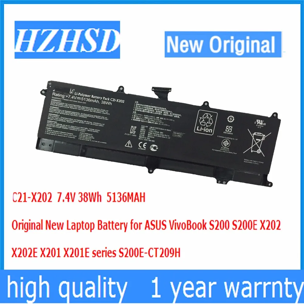 7.4V 38Wh 5136MAH Original New C21-X202 Laptop Battery for ASUS VivoBook S200 S200E X202 X202E X201 X201E series S200E-CT209H