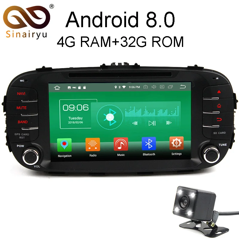 

Sinairyu Android 8.0 4GB RAM Car DVD GPS Fit for Kia Soul 2014 2015 2016 Navigation Automobile GPS Multimedia Radio 4G Network