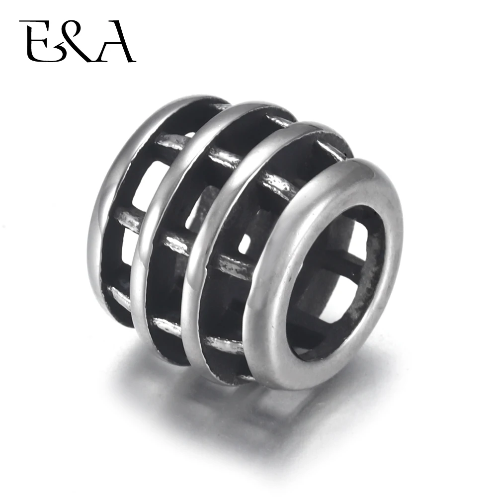 

4pcs Stainless Steel Hollow Grating Barrel Bead 7.5mm Large Hole for Jewelry Bracelet Making Metal Beads DIY Supplies Parts