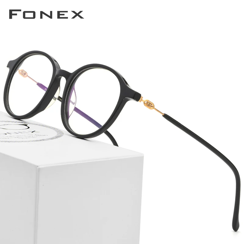 

FONEX Acetate Optical Glasses Frame Women Vintage Round Myopia Prescription Eyeglasses Men Spectacles Screwless Eyewear 5202