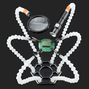 

XT60 Soldering Station Third Pana Hand USB Rechargeable Flashlight Magnifying Glass Welding Tool with 6pc Helping Hands