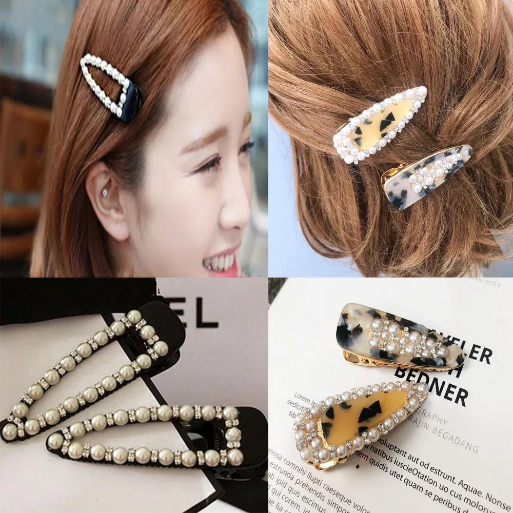 

Fashion Imitation Rhinestone Hair Accessories Women Hairpin Crystal Hair Clip Shiny Alloy Toothed Pearl Head Clip Duckbill