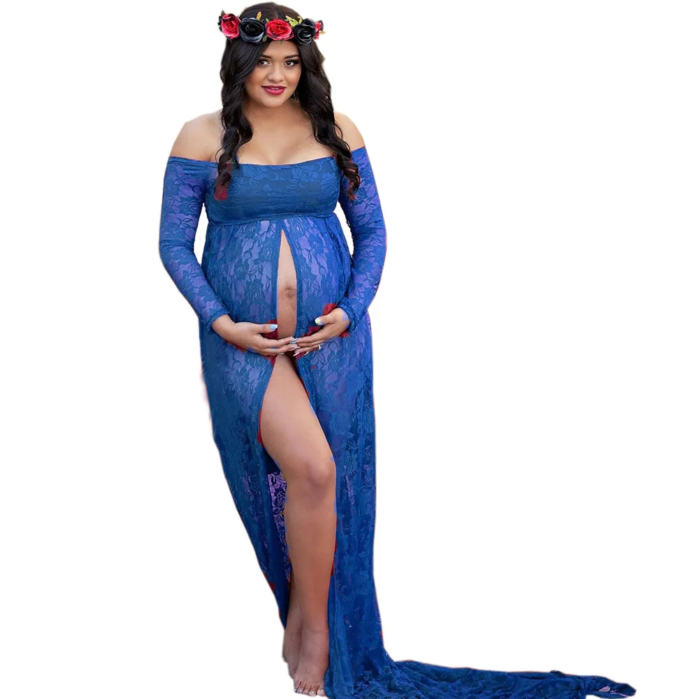 Lace Long Sleeve Pregnancy Dress Photography Props Maternity Dresses Shoot Maxi Gown Dresses For Pregnant Women Clothes