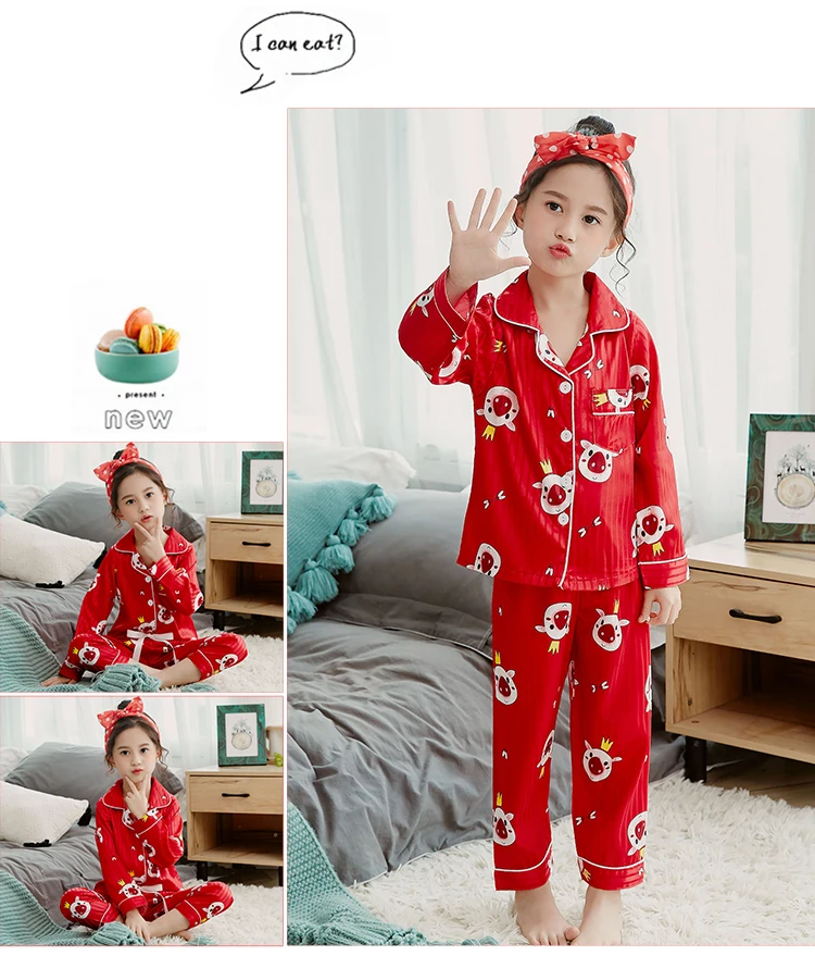 Детские пижамные комплекты с героями мультфильмов шелковая одежда для сна для мальчиков детская Рождественская Пижама для девочек топы с длинными рукавами+ штаны, 2 предмета, детская одежда