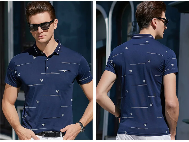 Мужская деловая Повседневная рубашка поло с коротким рукавом креативная Би горизонтальная линия печати летняя Элегантная мода хлопок поло