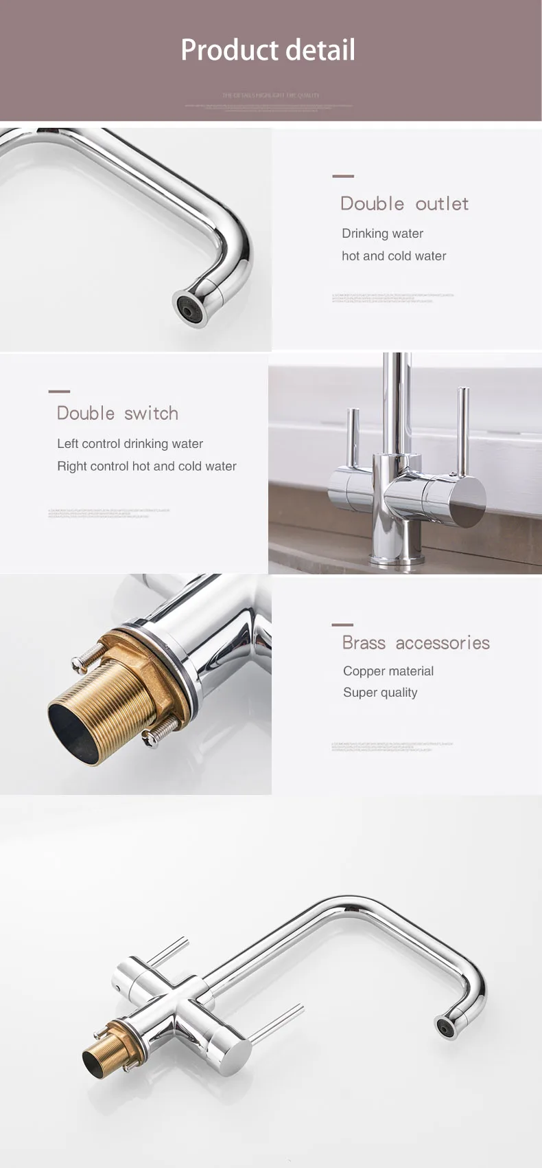 New style Black Double Bend Kitchen Water  Purifica  Faucet with Filtered Water Double Spout Kitchen Tap Bronze Sink Mixer Crane