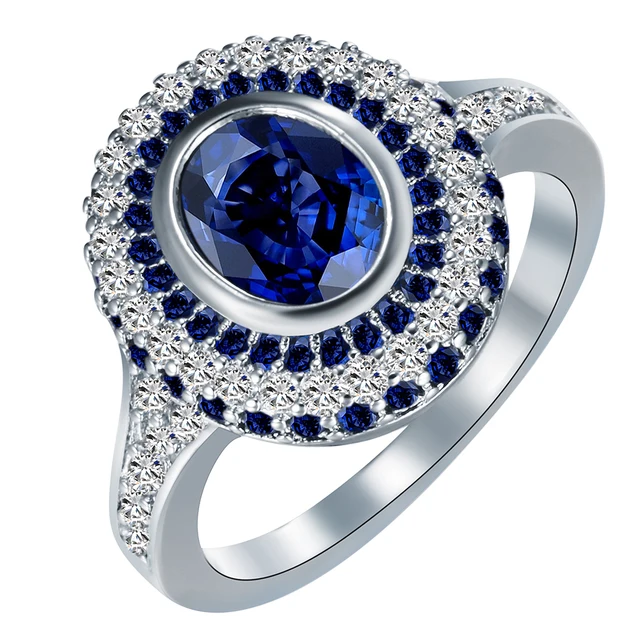 Silver Plated Engagement Rings New Vintage Royal Blue White Zircon Silver Plated Engagement Rings New Vintage Royal Blue White Zircon Jewelry Wedding Gift For Women Hot