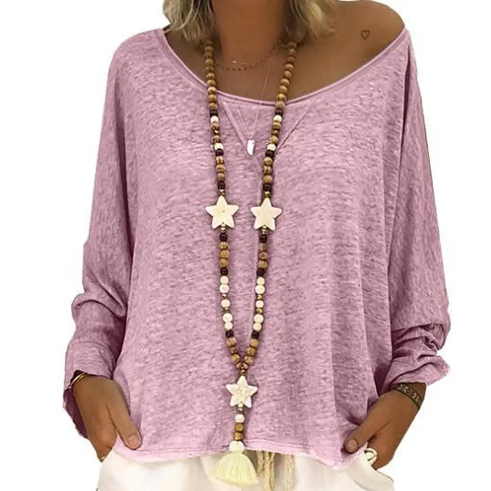 

2019 New Yfashion Women Fashion Loose V-neck Three Quarter Sleeve Solid Color Shirt