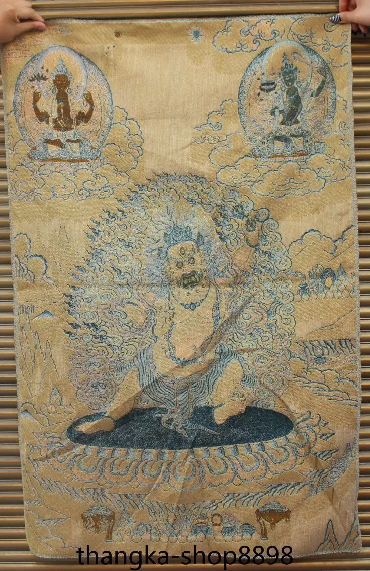 3" шелк Mahakala WenShu 4 руки 4 руки Chenrezig Будда тангка Фреска тханка