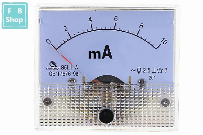 1 шт. 85L1-mA 2mA 3mA 5mA 10mA 15mA 20mA 30mA 50mA 75mA AC белый Пластик оболочки Аналоговая Панель Ампер Амперметр - Цвет: 10mA