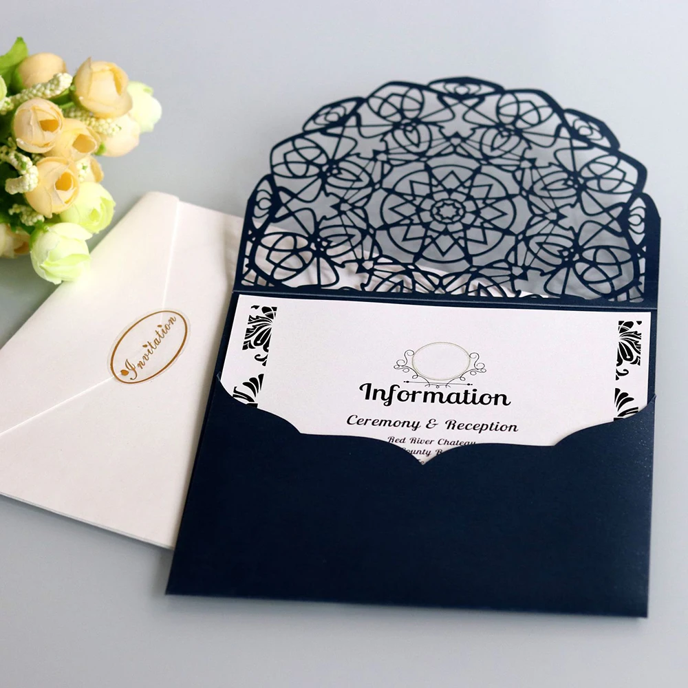  New 10Pcs Laser Cut Wedding Invitation Card Lace Business Party Invitation Cards Festival Greeting  - 32950121074