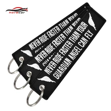 Брелоки в виде мотоцикла для мотоциклы для байкеров вышивка Брелоки для ключей брелок OEM никогда не диск быстрее, чем ваш Ангел-хранитель может Fly