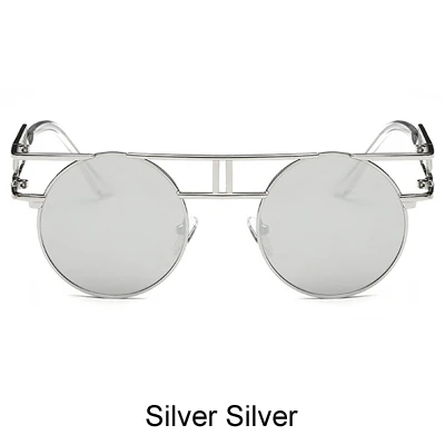 Ralferty готические Круглые Солнцезащитные очки для женщин и мужчин винтажные стимпанк очки Ретро Покрытие Солнцезащитные очки Светоотражающие gafas de sol mujer - Цвет линз: Silver Silver