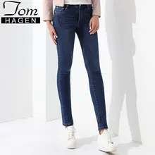 Том Хаген женские стрейч тонкие джинсы женские штаны с эластичной резинкой на талии женские джинсы брюки с средней талией буквы одежда с вышивкой