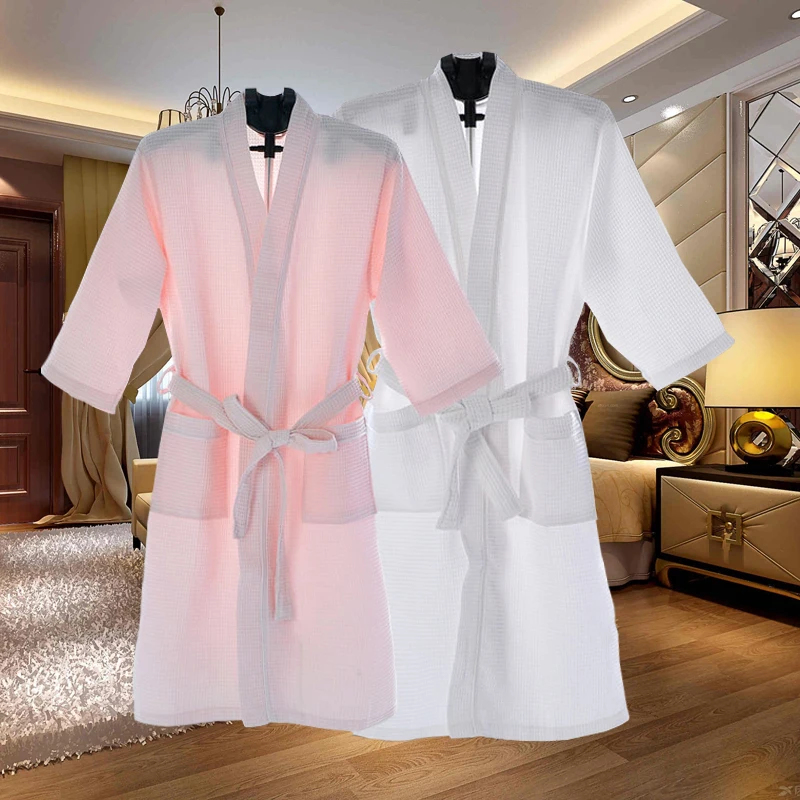 Unisex Thin Summer Kimono Cotton Robe Men Women Sexy Bathrobe Waffle