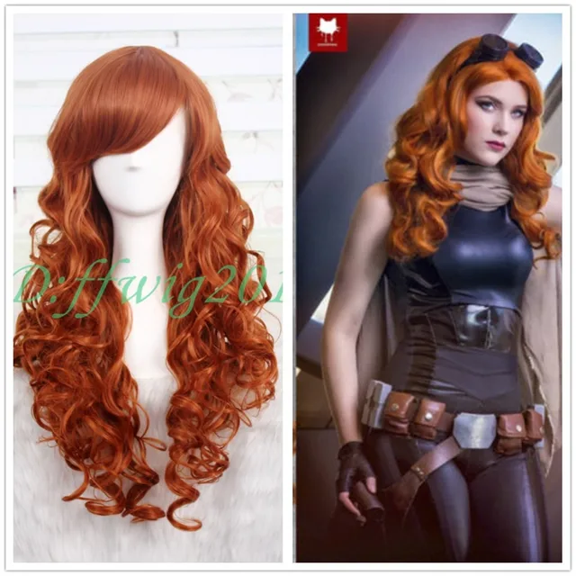 Free Shipping Star Wars Mara Jade Cosplay Wig Long Curly Red Orange