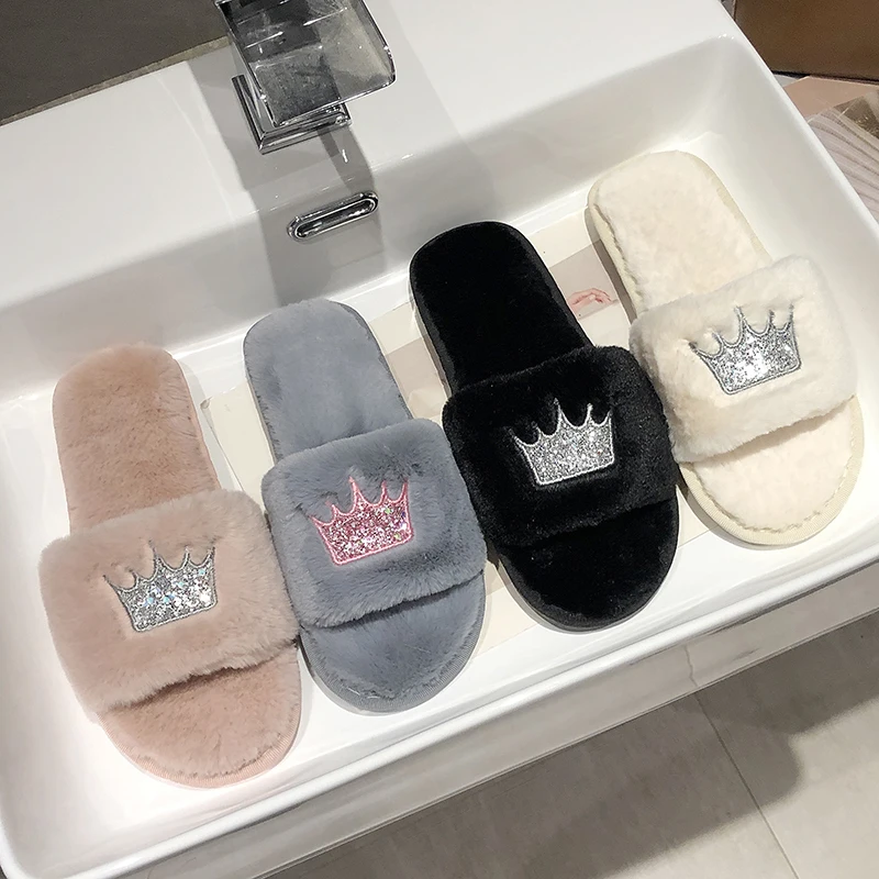 

Slippers Women 2019 Womens Fur Slippers Winter Shoes Big Size Home Slipper Plush Pantufa Women Indoor Warm Fluffy Cotton Shoes